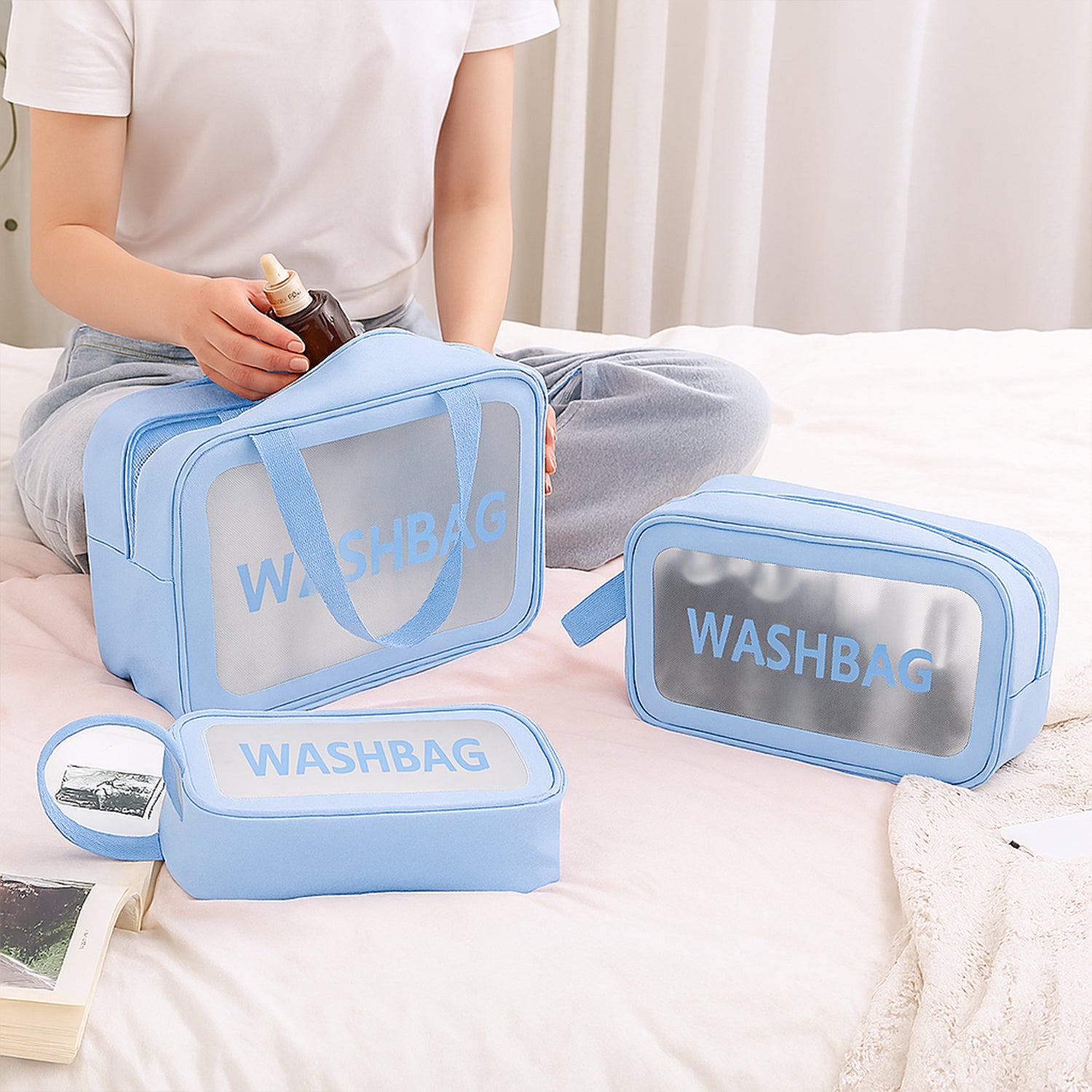 3-in-1 Waterproof Transparent Travel Toiletry Bag Set